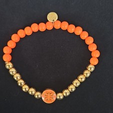Tory Burch Orange & Gold Beaded Charm Bracele...