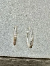 .925 FAS Sterling Silver Etched Hoop Earrings 1” Diameter 