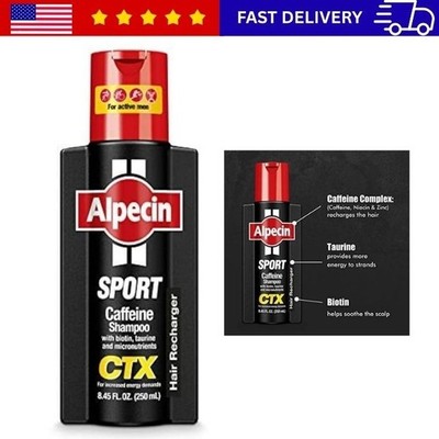 Alpecin CTX Sport Men's Caffeine Shampoo 8.45 fl oz, with Biotin, Niacin, Castor