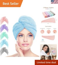 Microfiber Hair Towel Wrap, 5 Pack Hair Turbans, Super Absorbent Quick Dry Ha...