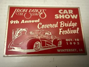 1993 9th Annual Covered Bridge Festival Car Show Winterset Iowa Auto Dash Plate