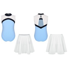 Kids Girls 2-Piece Dress Ballet Leotard Competition Chiffon Skirt Dance Stage
