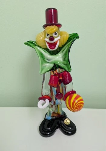 Vintage Murano Art Glass Hand Blown CLOWN Figurine, 10.5" Tall, Italy