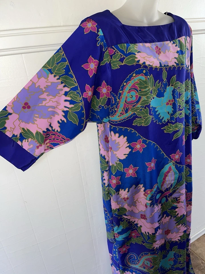 Vtg 80s 90s Oscar De La Renta 4 Swirl Butterfly 🦋 Kaftan Maxi Dress Sz M USA - Image 3 of 4