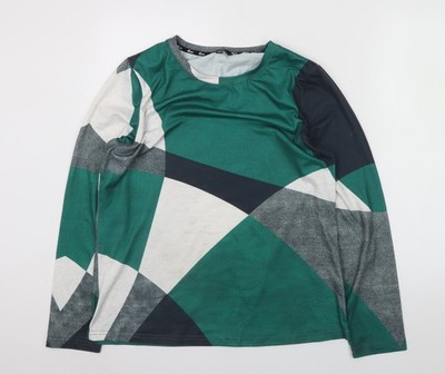ShallWe Damen T-Shirt grün abstrakt geometrisch Langarm Größe L