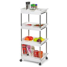 4 Tier Storage Trolley Cart with Drawers Rolling Utility Organiser White Home XL