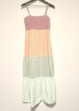 LOFT 100% Cotton Patchwork Floral Maxi Dress Sz LP Smocked Tiered Pastel