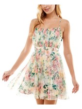 CITY STUDIO Womens Short Dress Yellow Crisscross Tie Back Tulle Lined Juniors 1