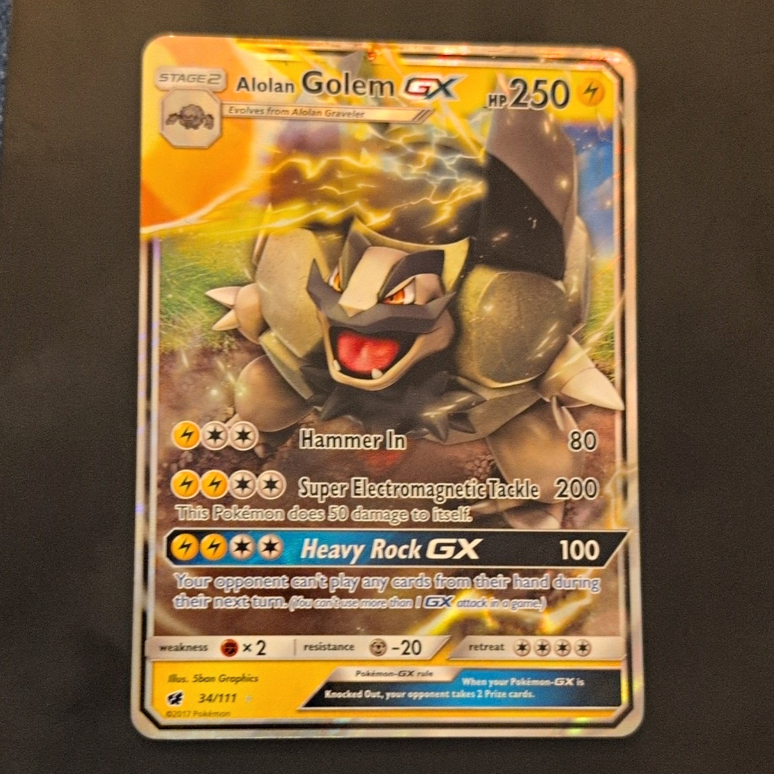 Alolan Golem GX 34/111 SM Crimson Invasion Ultra Rare Holo HP 250 English