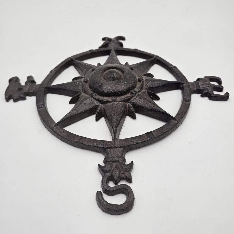 HEAVY Cast Iron Compass Rose | Rustic Nautical Wall Decor Plaque 11.5" Metal Art - Image 3 of 4