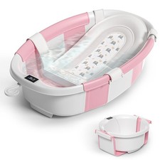 Collapsible Baby Bathtub 0-36 Months Foldable Infant Bath Tub Thermometer Pink