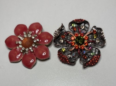 Lot Of Two Rhinestone Flower Brooches Vintage Granny Core