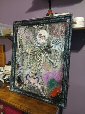 Glow in the Dark Framed 3D Skeleton Wall Art Halloween Décor, 16x20, Multicolor