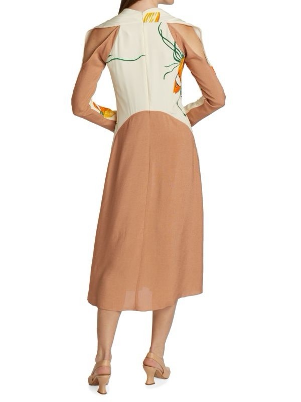 Victoria Beckham Gold Fish Print Silk Midi Dress Size S | eBay