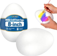 2 Pack 8-Inch Large Foam Eggs for Crafts, White Polystyrene Eggs