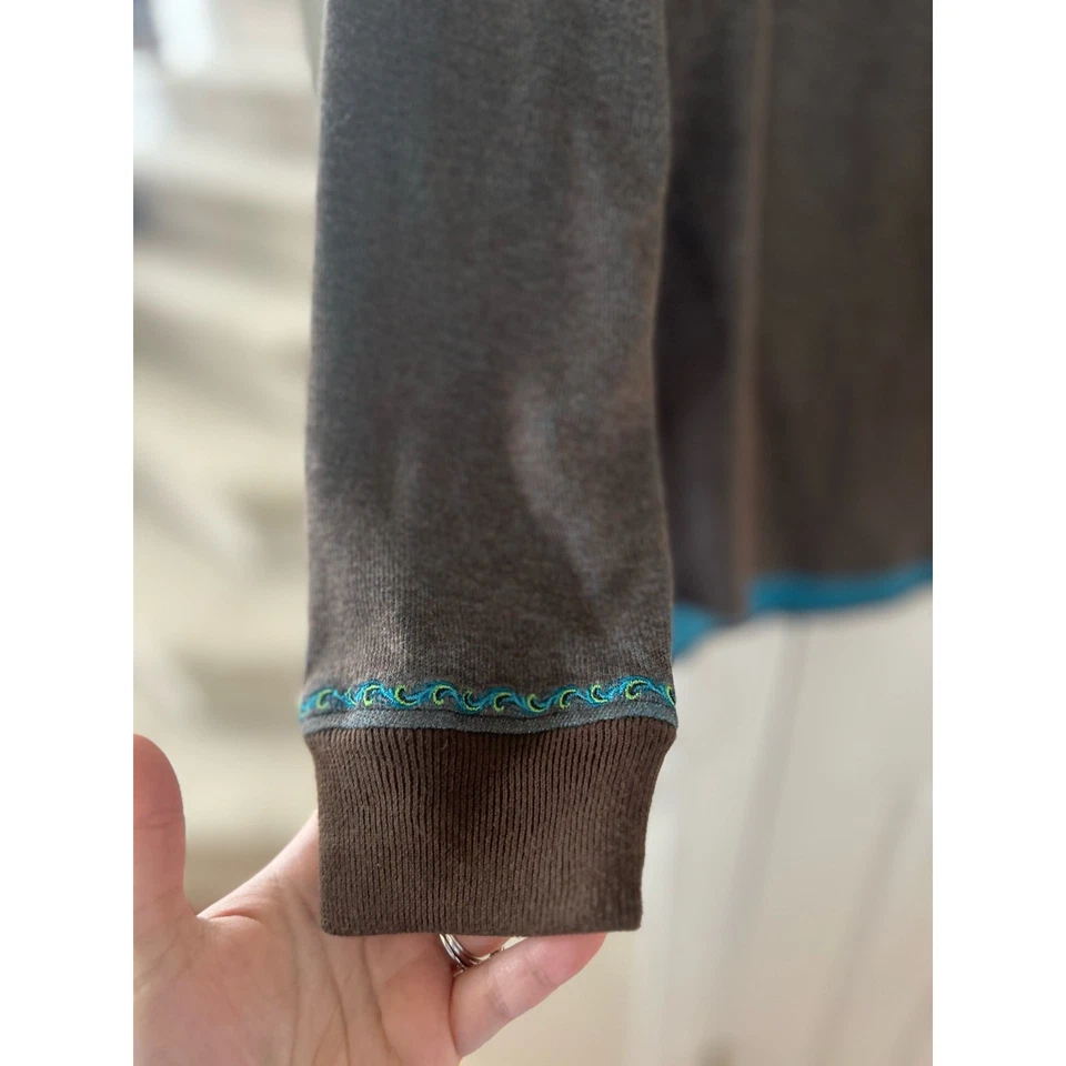 Robert Graham jaspeado marrón y azul bordado cuarto cremallera Foto 2 de 4