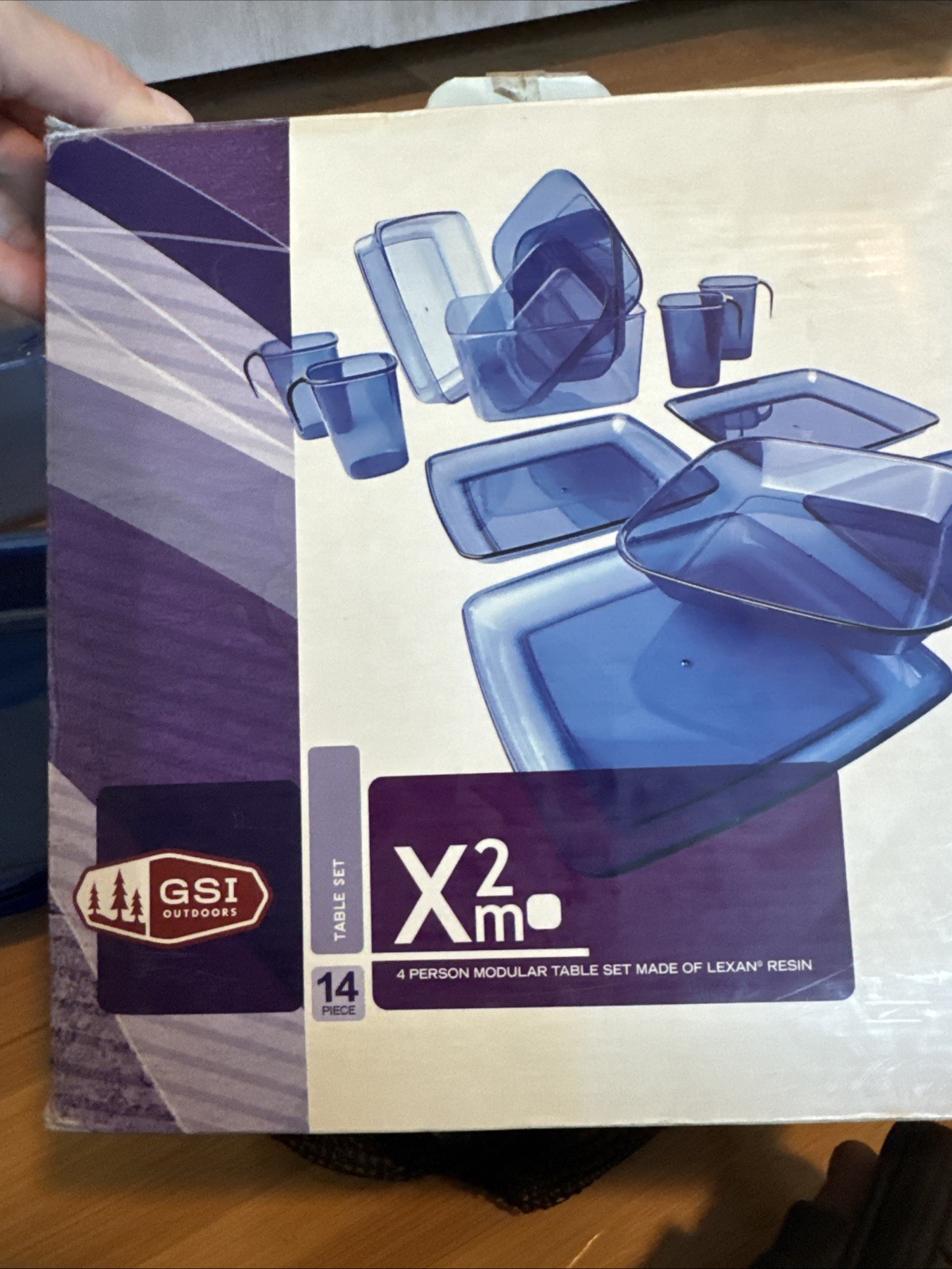 GSI Outdoors Modular Table Set for 4 Plates, Bowls Cups in Packable Case Blue-R6