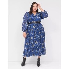 Lane Bryant Blue Floral Lurex Shimmer V-Neck Maxi Dress Women s Size 18/20