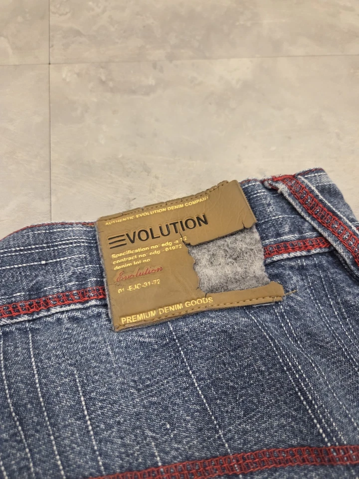Pantalones Cortos de Jean Vintage Y2K Evolution Sueltos Desteñidos Azul Marino Rojo 50/14.5 Grunge Hip Hop Foto 2 de 4