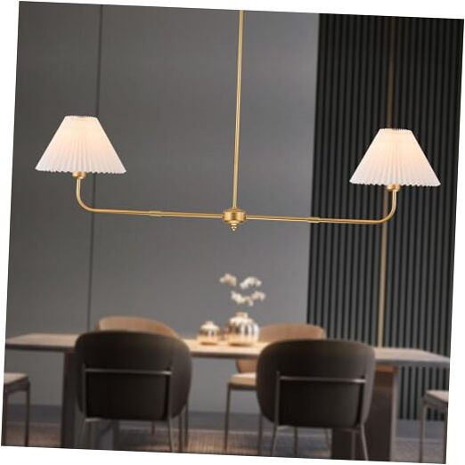 Gold Linear Chandelier, 2-Light Modern Chandelier for Dining Room Light