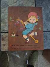 Vintage Nursery Rhyme Wooden Placque 1940-50 s Folk Art Banbury Cross