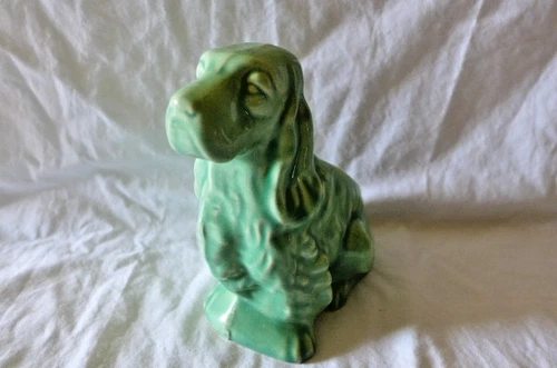 Vintage Dog Planter Ceramic Shawnee Pottery Springer Cocker Spaniel 1940s Green