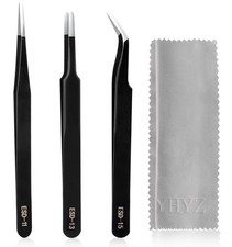 3PCS Precision Tweezers Set, Premium Stainless Steel Anti-Static ESD Tweezes,...