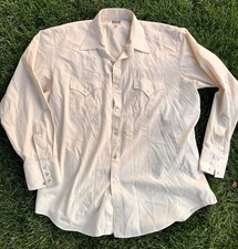 VTG 80s Ely Cattleman Pearl Snap Western Shirt Beige - 17.5-35