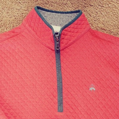Brooks Brothers Orange Quilted Quarter-Zip Pullover Medium Logo Golf Stretch