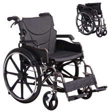 Manual Folding Transport Wheelchair 18" Seat 275lbs Locking Hand Brakes 24" QR