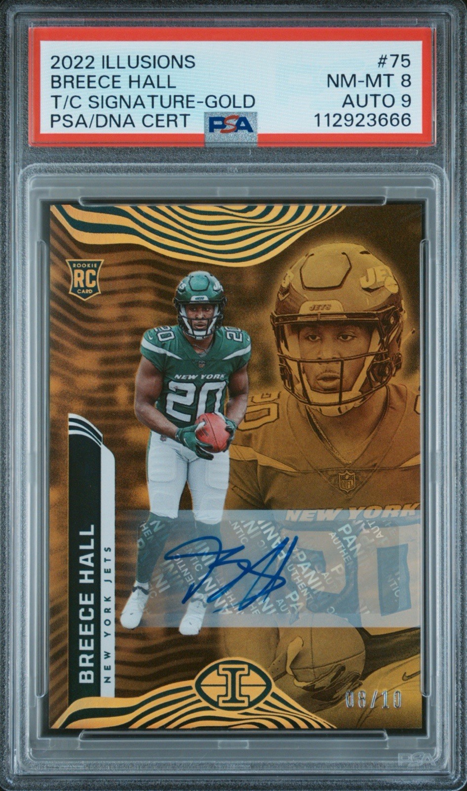 2022 Panini Illusions RC Breece Hall T/C Signature Gold PSA 8 Auto 9 Pop 1 Rare!