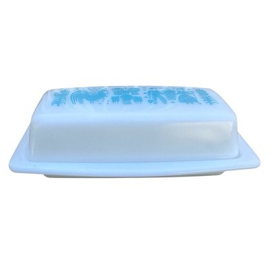 Vintage Pyrex Amish Butterprint Butter Dish/Lid Rooster Turquoise