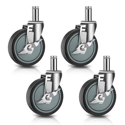 5 inches Stem Casters for Wire Shelving Racks, Heavy Duty Black, Silver 
