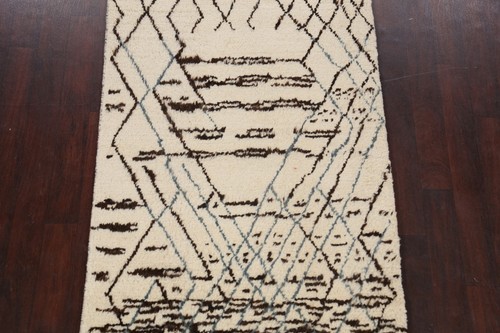 Natural Dye Plush Wool Ivory Tribal Moroccan Oriental Area Rug 4x6 Handmade Rug - Picture 3 of 17