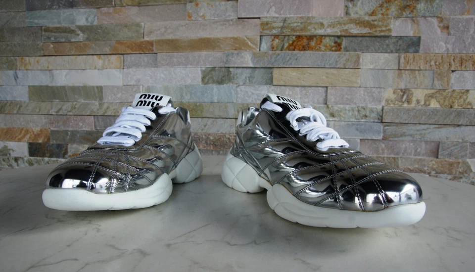 MIU Sneakers Scarpe con Lacci Argento Taglie 37,5 38 39,5 41 Origin. - Immagine 3 di 4