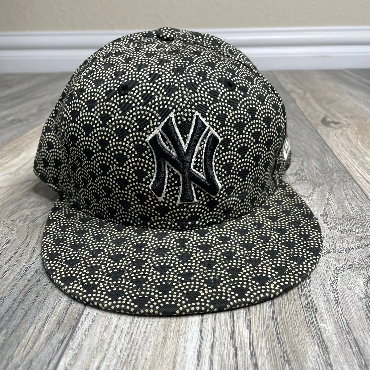 New York NY Yankees Rare Black & Gold All Over Print New Era Hat 59Fifty 7  3/4