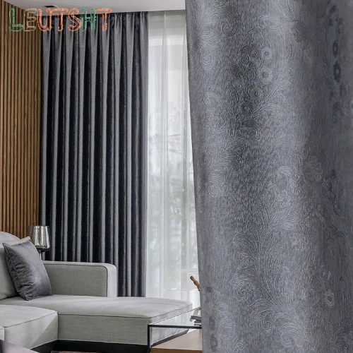 Ligero Lujo Insonorizado Color Sólido Repujado Cortina Habitación Balcón Blackout Foto 2 de 4