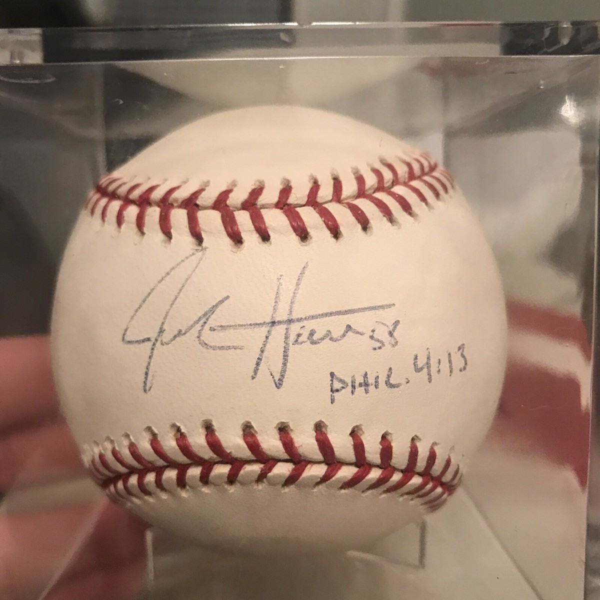 Josh Hall signed OML Baseball - REDS - Inscribed “PHIL 4:13” w