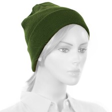 1 Dozen HUNTER GREEN Beanies lot of 12 plain blank long fold up beanie Hats