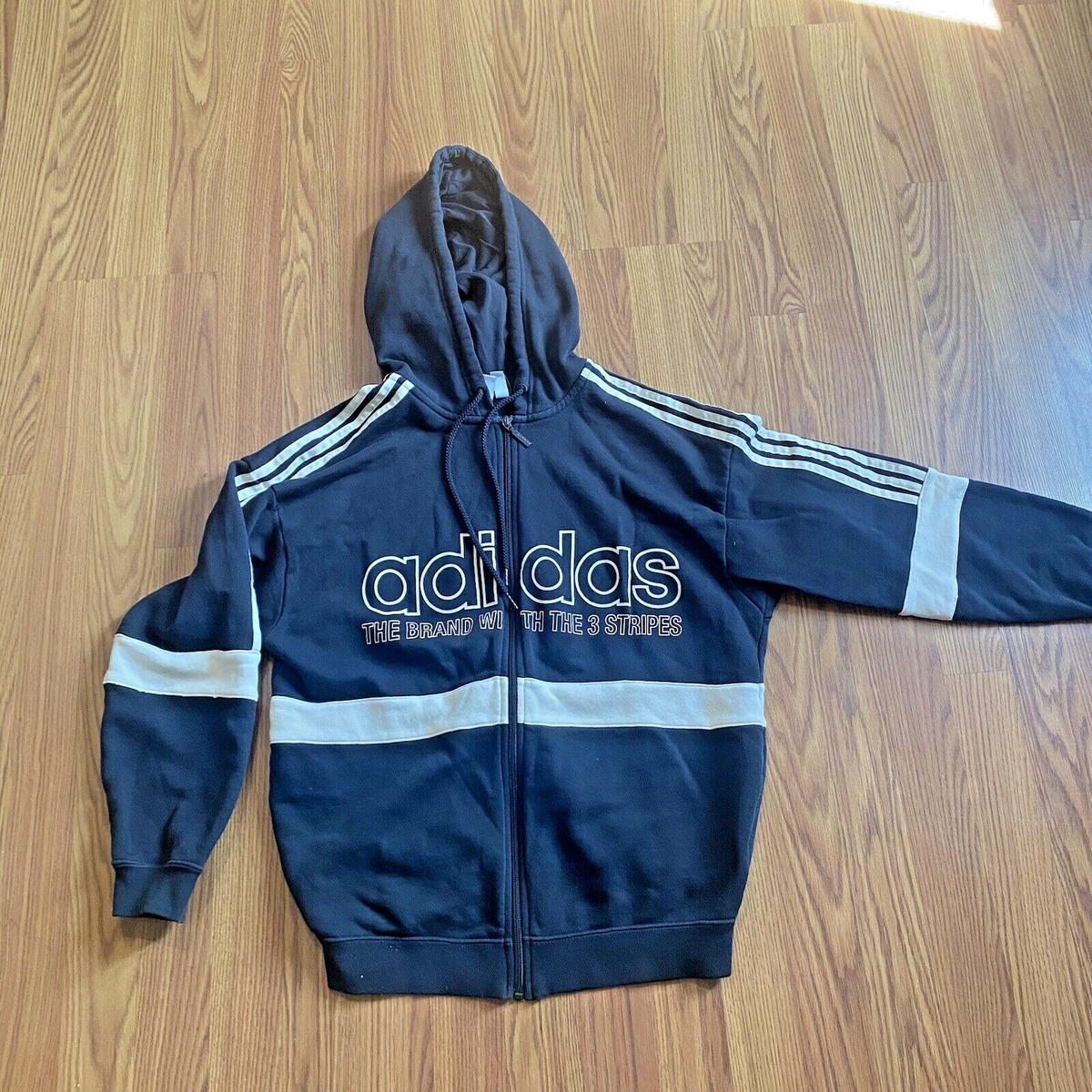 Adidas Trefoil Hoodie Mens Small Full Zip Sweater Jacket Spell Out