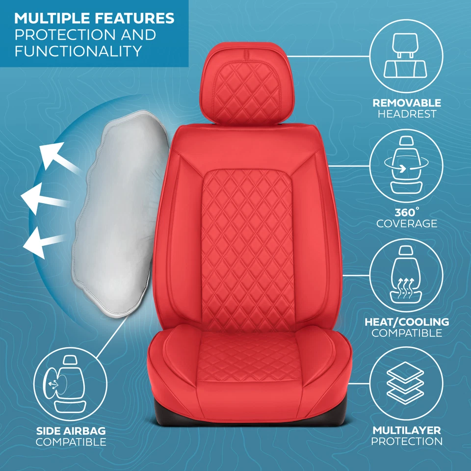 Fundas de asiento MotorBox imitación cuero gamuza, 2 rojas, ajuste delantero universal Foto 4 de 4