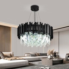 Modern E14 Crystal Chandelier Dimmable Round LED Ceiling Light Pendant Lights