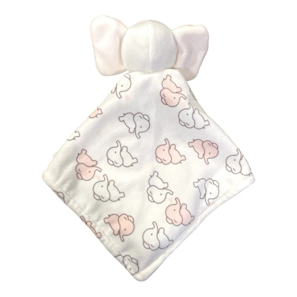 Mantas y más allá elefante bebé Lovey manta de seguridad de felpa rosa blanco gris Foto 4 de 4