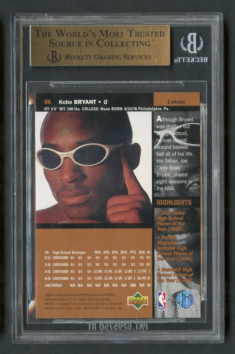 1996 Upper Deck Kobe Bryant Rookie RC #58 HOF BGS 9.5 Gem 1996 Upper Deck Kobe Bryant Rookie RC #58 HOF BGS 9.5 Gem