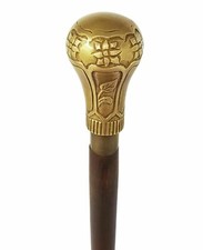 Vintage Antique Style Brass Wood Victorian Walking Stick Cane 3Fold Brown 37"