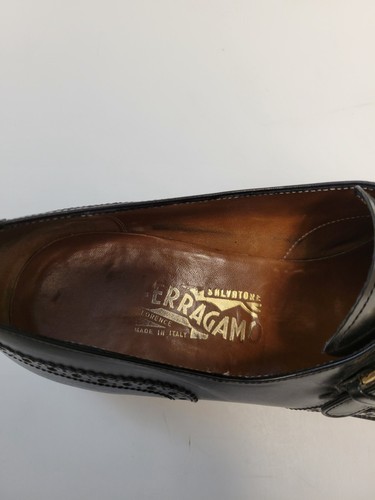 SALVATORE FERRAGAMO Leather Wing Tip Monk Strap Shoes Men 11.5 Black ITALY MADE - Picture 9 of 9