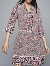 Reiss Anush Red Multi Border Trimmed Printed Tea Dress Sz 6