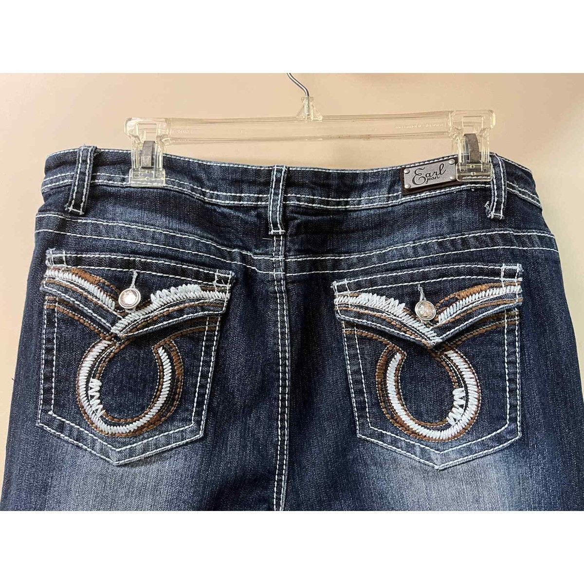 Earl Jean レディース
ブラウン レザー ライダースジャケット Earl Jean Stretch Embroidered Rhinestone Bling Pockets Cross