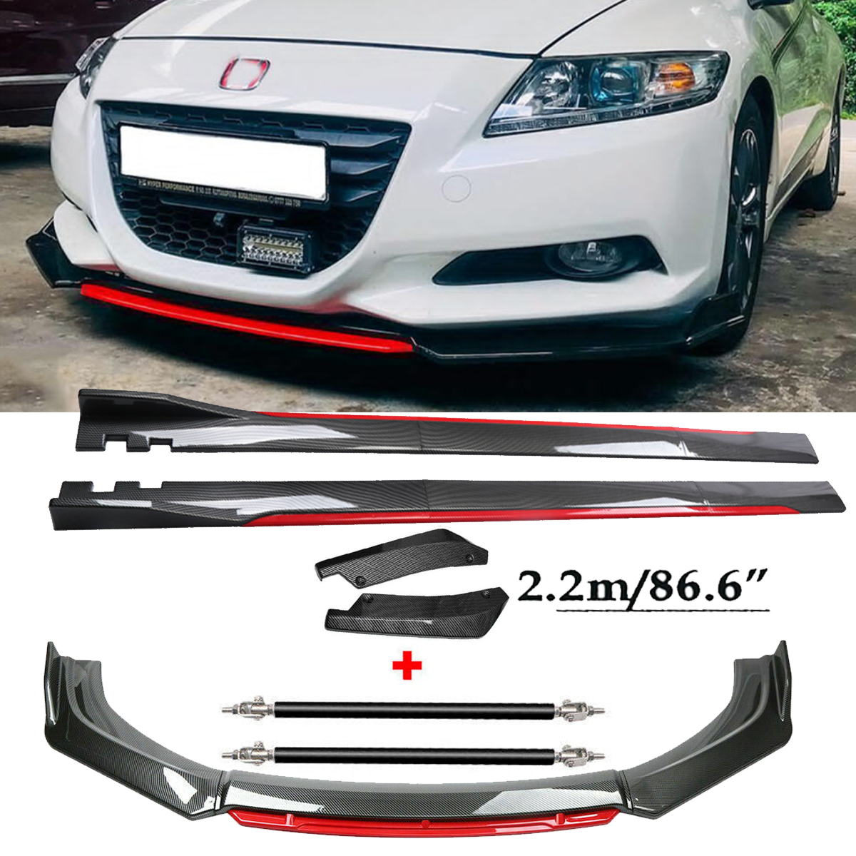 Front Lip Chin Bumper splitter Carbon Fiber Body Side Skirt For Honda CR-Z