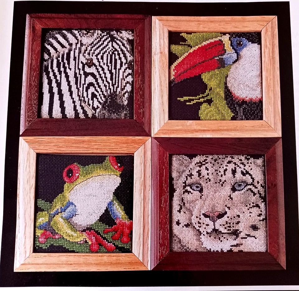 Cross Stitch Pattern WORLDWIDE WONDERS 11 Zebra Bird Frog Tiger 4 Designs Wild - Image 2 of 4